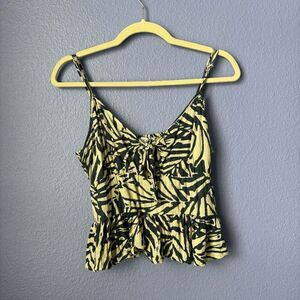 Women's Patrons of Peace Blouse Leaf Print Peak-a-boo Tank Top Cream Blue Medium